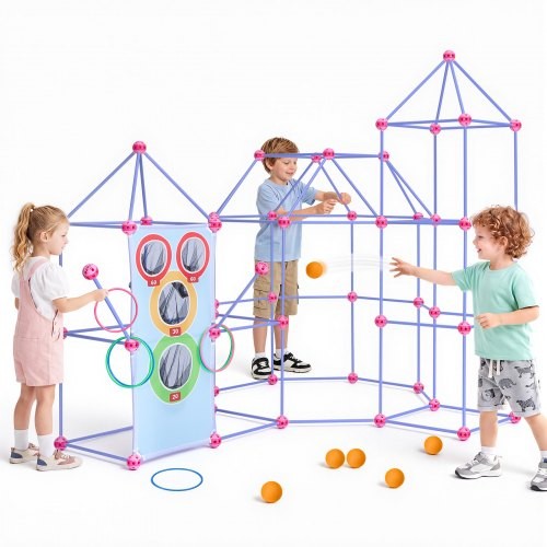 STEM žaidimų komplektas nameliams statyti 4, 5, 6, 7 ir 8+ m. vaikams, 180 dalių, patobulinti jungiamieji rutuliai, žiedų ir kamuolių mėtymo žaidimas, laikymo krepšys, patalpoms ir laukui